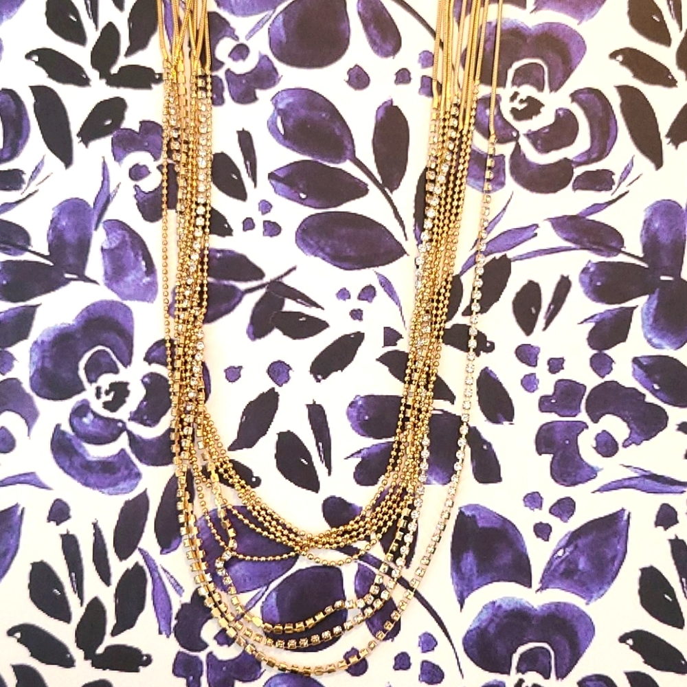 Layered Gold Necklace with Faux Diamonds